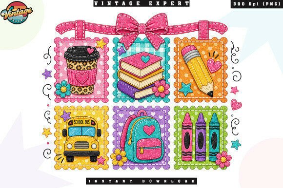 Back to School Stamp Patchwork PNG