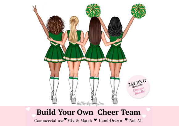 Back View Cheerleader Clipart Bundle: Build Your Own Custom Squad