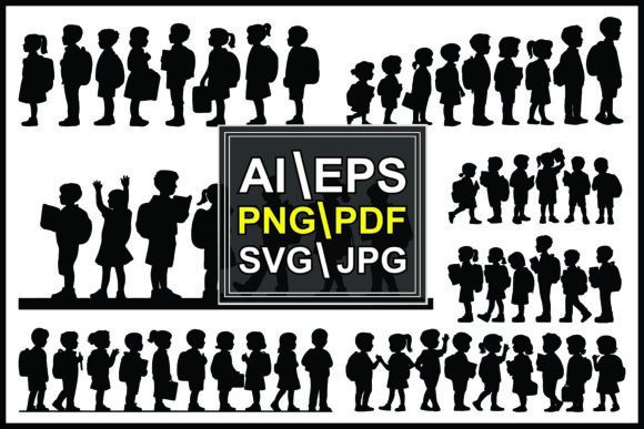 Silhouettes of Children Backpacks Books