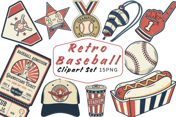 Step Back in Time: The Ultimate Guide to the Retro Baseball Clipart Set
